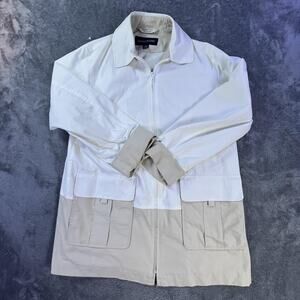 London Fog Jacket Womens Medium Beige White Two Tone Zip Nylon Lined Chore Coat